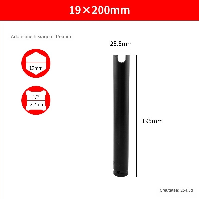 Soclu pentru șurubelniță electrică, deschidere deschisă, prelungită și îngroșată, pentru tâmplărie și schele — Ming Kite oțel crom-vanadiu, finisaj negru, 277 g