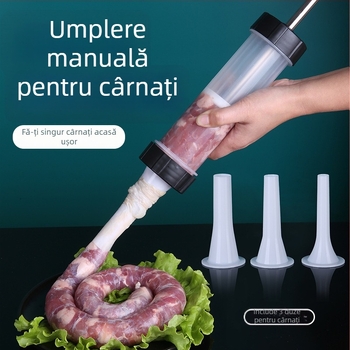 Umplător manual pentru cârnați pentru uz casnic, material PP, logo tipărit, opțiune de personalizare.