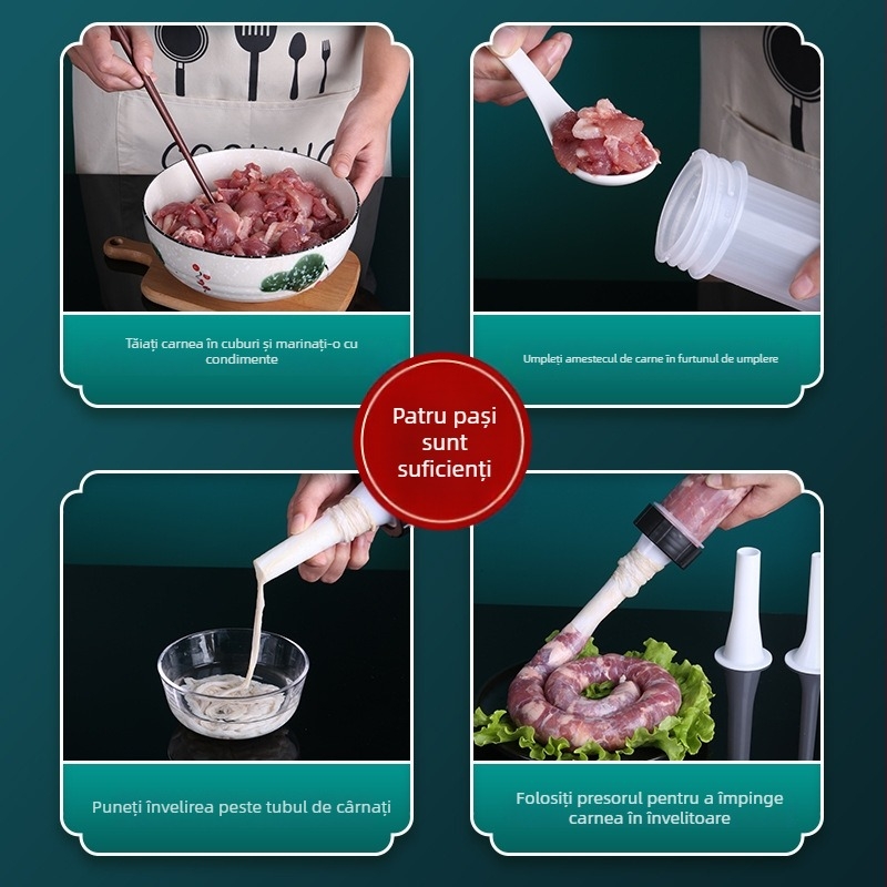 Umplător manual pentru cârnați pentru uz casnic, material PP, logo tipărit, opțiune de personalizare.