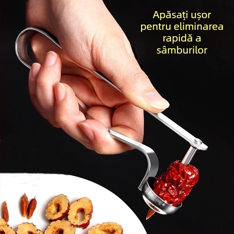 Jujube seed remover – ustensil de bucătărie din oțel inoxidabil, unelte de casă cu design minimalist modern; origine Yiwu; lansat în 2024.