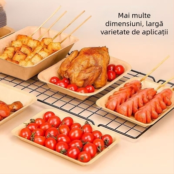 Farfurie de hârtie kraft, dreptunghiulară, pentru coacere și grătar – pui prăjit și cartofi prăjiți, biodegradabilă, nu este compatibilă cu microundele, imprimare Silk Screen pentru logo, procesare la cerere