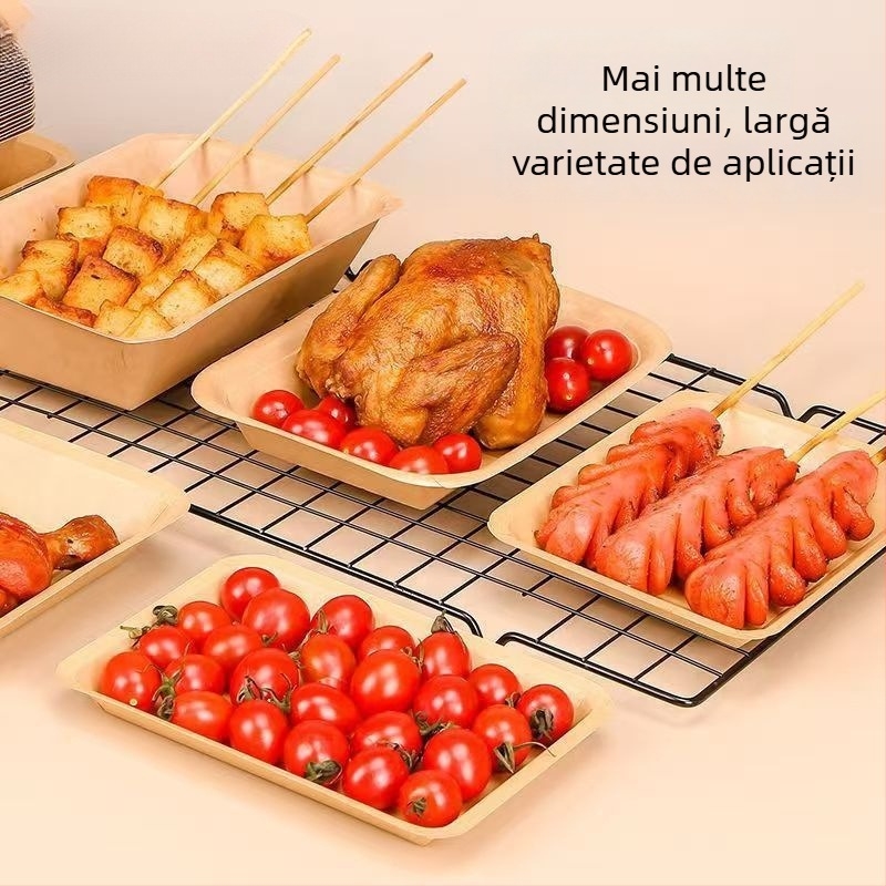 Farfurie de hârtie kraft, dreptunghiulară, pentru coacere și grătar – pui prăjit și cartofi prăjiți, biodegradabilă, nu este compatibilă cu microundele, imprimare Silk Screen pentru logo, procesare la cerere