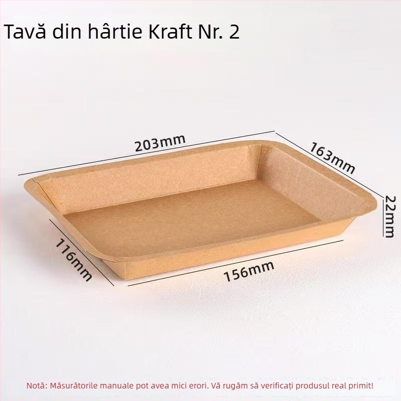 Farfurie de hârtie kraft, dreptunghiulară, pentru coacere și grătar – pui prăjit și cartofi prăjiți, biodegradabilă, nu este compatibilă cu microundele, imprimare Silk Screen pentru logo, procesare la cerere