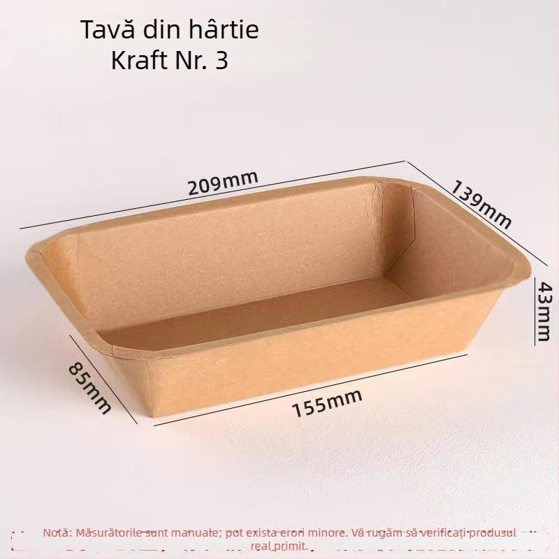 Farfurie de hârtie kraft, dreptunghiulară, pentru coacere și grătar – pui prăjit și cartofi prăjiți, biodegradabilă, nu este compatibilă cu microundele, imprimare Silk Screen pentru logo, procesare la cerere
