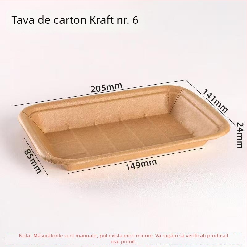 Farfurie de hârtie kraft, dreptunghiulară, pentru coacere și grătar – pui prăjit și cartofi prăjiți, biodegradabilă, nu este compatibilă cu microundele, imprimare Silk Screen pentru logo, procesare la cerere