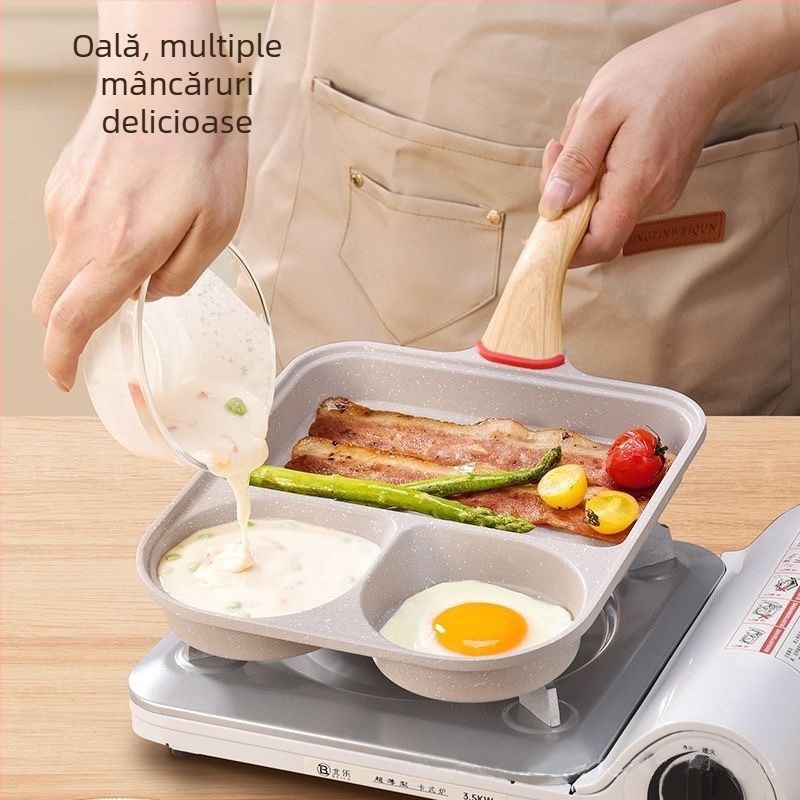 Tigaie antiaderentă multifuncțională pentru mic dejun și ouă, din aliaj de aluminiu, bază cu mai multe straturi, model 5656448, compatibilă cu plitele generale