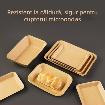 Tavă de hârtie kraft de unică folosință, dreptunghiulară, necompatibilă cu microundele, nebiodegradabilă, tip farfurie