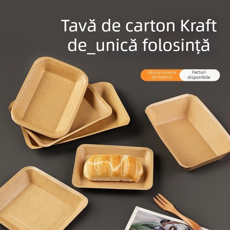 Tavă de hârtie kraft de unică folosință, dreptunghiulară, necompatibilă cu microundele, nebiodegradabilă, tip farfurie