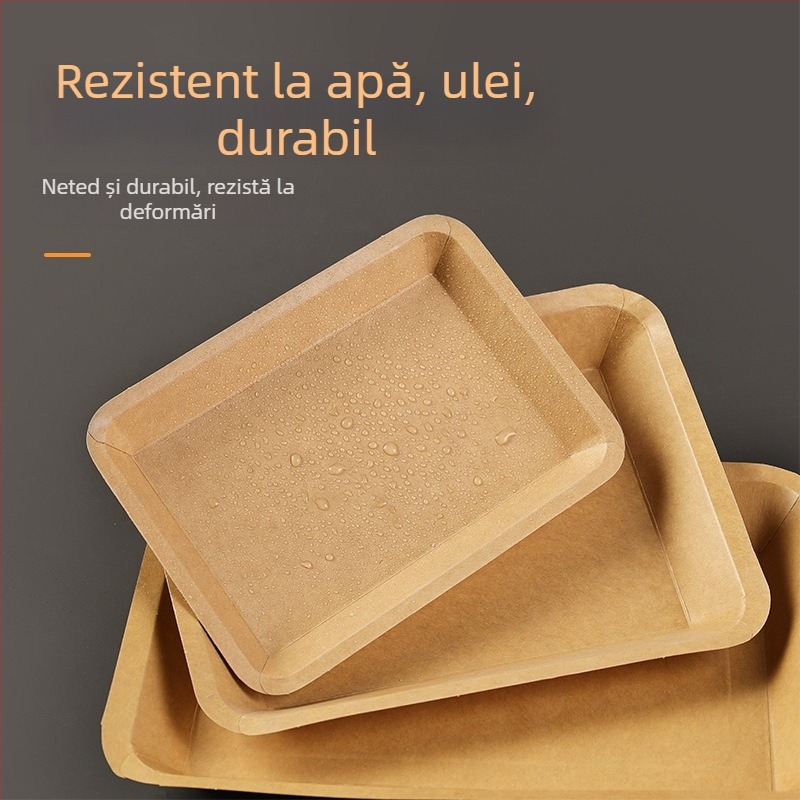 Tavă de hârtie kraft de unică folosință, dreptunghiulară, necompatibilă cu microundele, nebiodegradabilă, tip farfurie
