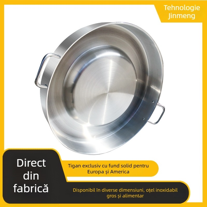 Tigaie convex din oțel inoxidabil, îngroșată și adâncită, stil occidental, fără strat, compatibilă cu plita cu inducție și gaz