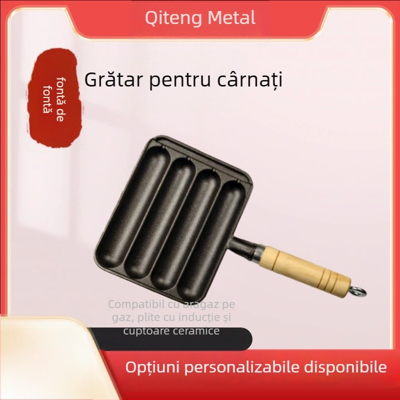 Tigaie/grătar din fontă pentru cârnați și kebab; compatibil cu plita universală; 1.1 kg