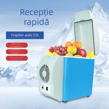 Mini frigider auto cu funcție duală cald/rece, capacitate 7,5 L, alimentare 12V, 30-48W, răcire până la 3°C, încălzire până la 50°C