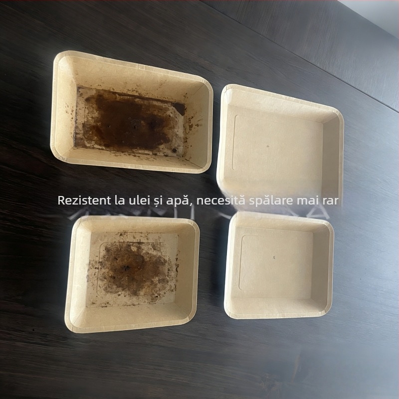 Tavă de hârtie Kraft de unică folosință – dreptunghiulară, compatibilă cu microunde, biodegradabilă