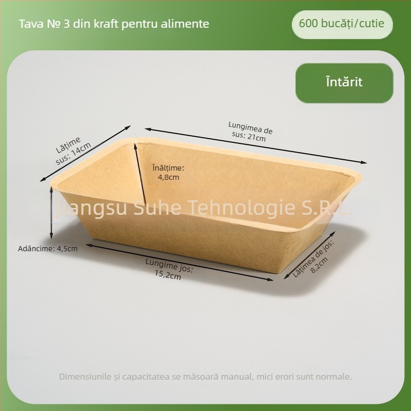 Tavă de hârtie Kraft de unică folosință – dreptunghiulară, compatibilă cu microunde, biodegradabilă