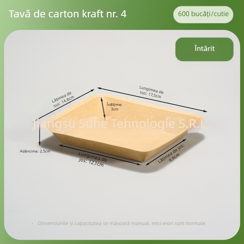 Tavă de hârtie Kraft de unică folosință – dreptunghiulară, compatibilă cu microunde, biodegradabilă