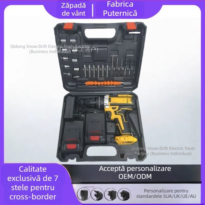 Fierăstrău de găurit Li-ion de 10 mm – model pistol, cu viteză variabilă, mandrină auto-blocare, înainte/înapoi, set cu burghie, ciocan și șurubelniță