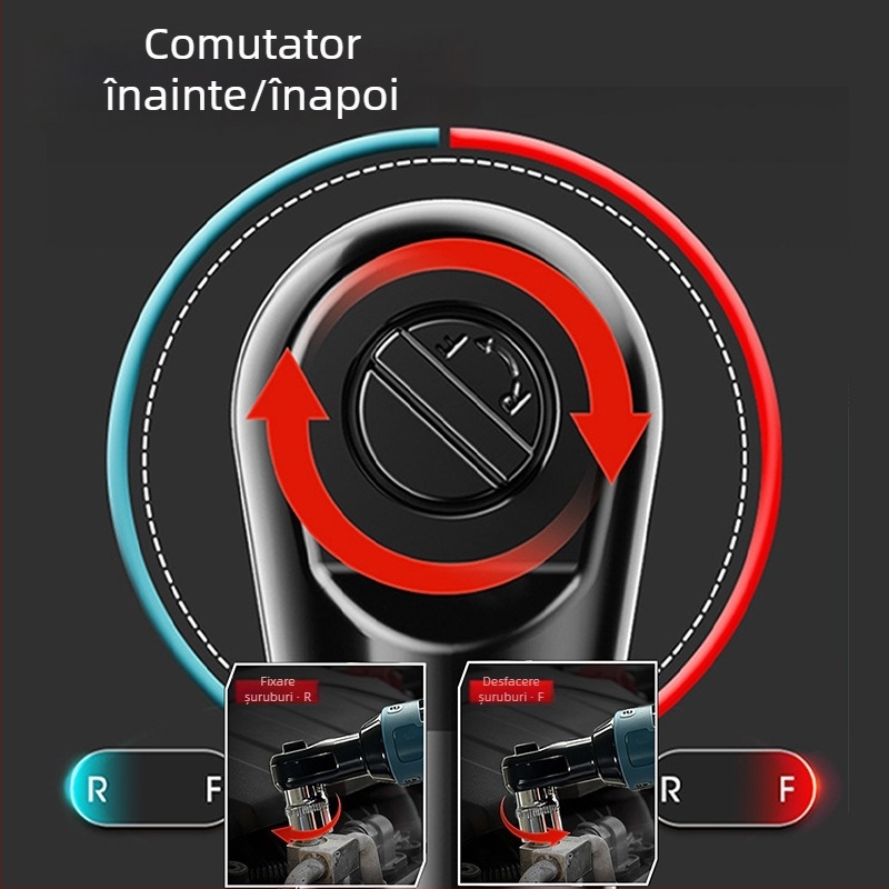 Cheie cu rac electrică, 90° unghi drept, baterie litiu 21V, cuplu 80 Nm, greutate 0,9 kg