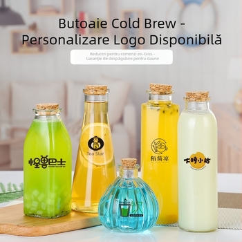 Sticlă de ceai din sticlă albă de înaltă calitate cu dop din plută, formă rotundă; logo personalizabil; finisaj mat.