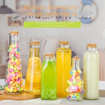 Sticlă de ceai din sticlă albă de înaltă calitate cu dop din plută, formă rotundă; logo personalizabil; finisaj mat.