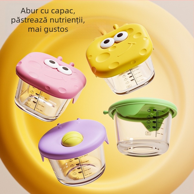 Le You Cutie de Hrănire pentru Bebeluși din Sticlă – Bol de Sticlă pentru Hrănire a Bebelușului, Poate Fi Gătit la Aburi cu Budincă de Ou, Păstrează Prospețimea, Poate Fi Înghețat