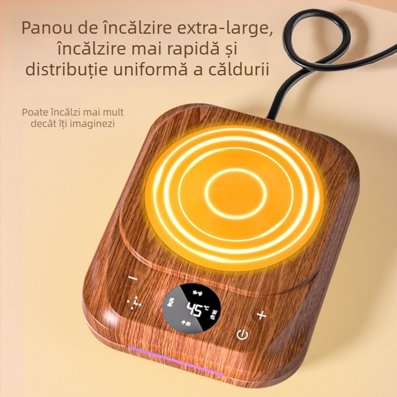 Suport încălzitor pentru ceașcă, temperatură constantă de 75°C, cinci niveluri de reglaj, carcasă PC, alimentare prin priză, control tactil