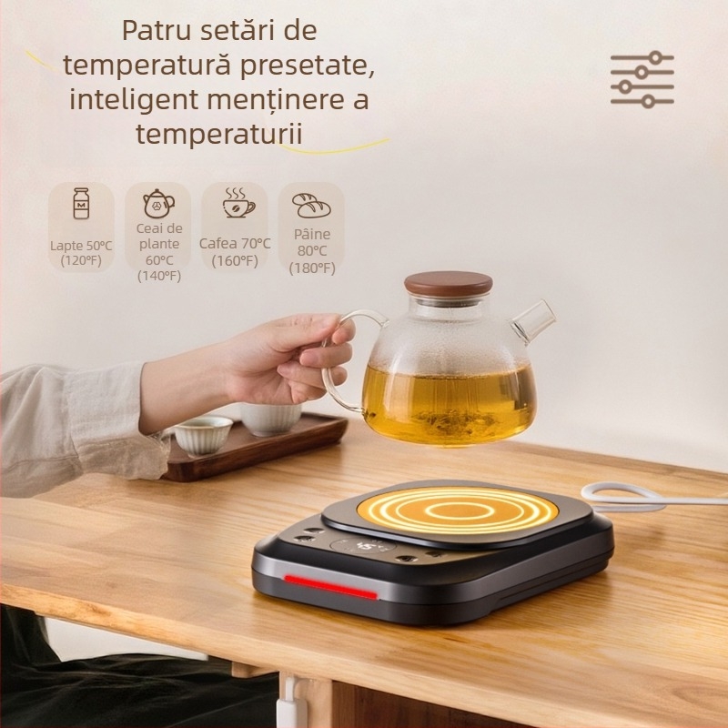 Suport încălzitor pentru ceașcă, temperatură constantă de 75°C, cinci niveluri de reglaj, carcasă PC, alimentare prin priză, control tactil