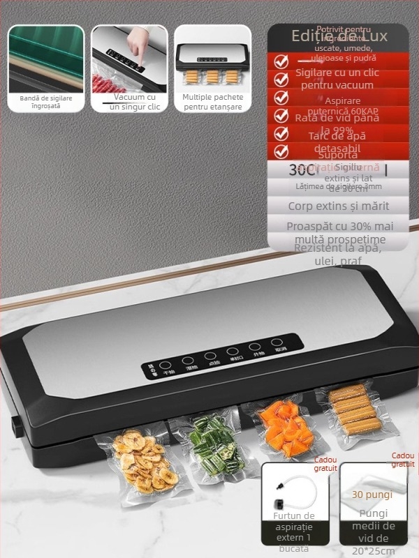 Mașină automată de vid pentru ambalarea alimentelor – carcasă ABS, 150W, 220V, model SKJ, funcție vid, alimentare prin priză