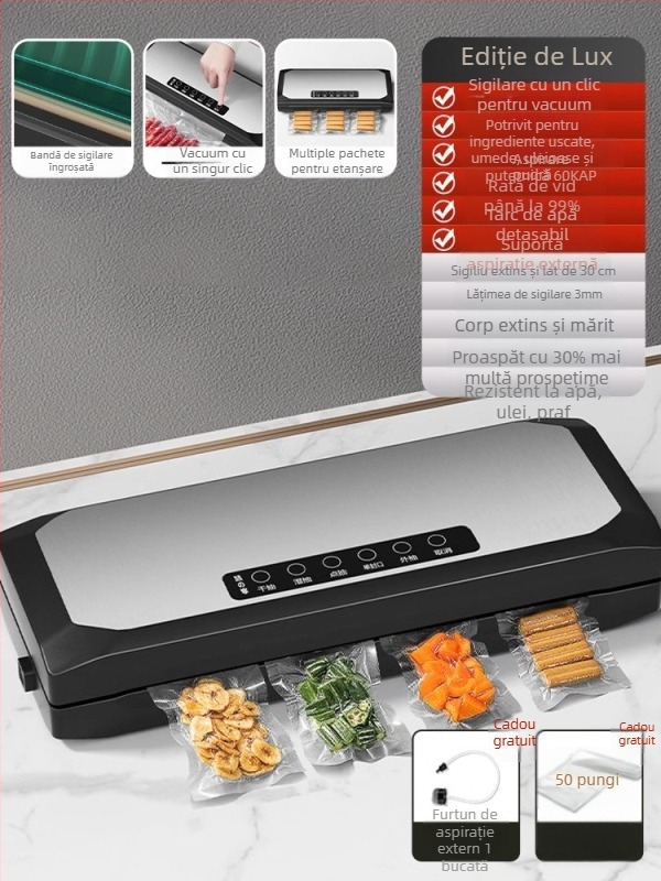 Mașină automată de vid pentru ambalarea alimentelor – carcasă ABS, 150W, 220V, model SKJ, funcție vid, alimentare prin priză