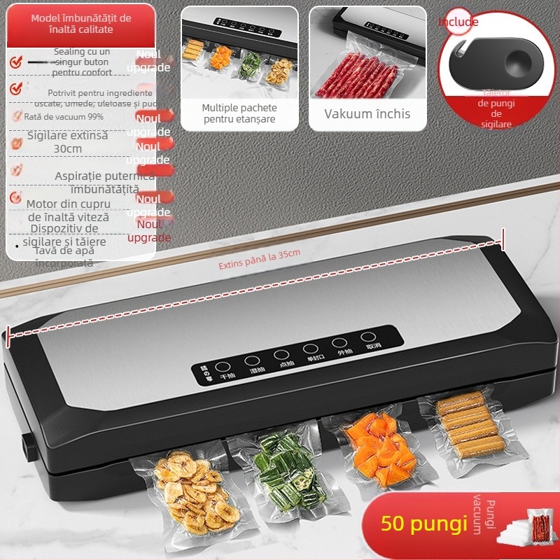 Mașină automată de vid pentru ambalarea alimentelor – carcasă ABS, 150W, 220V, model SKJ, funcție vid, alimentare prin priză