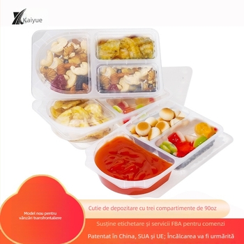 Kaiyue cutie din plastic pentru sosuri cu trei compartimente, compatibilă cu microundele și congelatorul