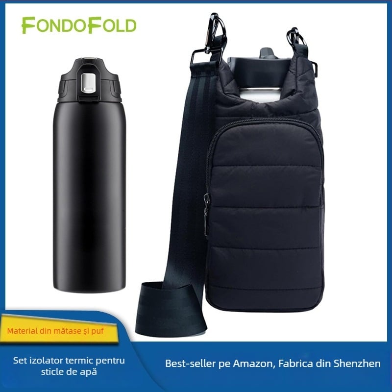 Husă izolantă pentru sticlă de apă, din țesătură cu puf, pliabilă, cu funcție de umplere cu apă, compatibilă cu pungă de gheață, design modern minimalist, formă vertical pătrată, ambalaj 60 buc