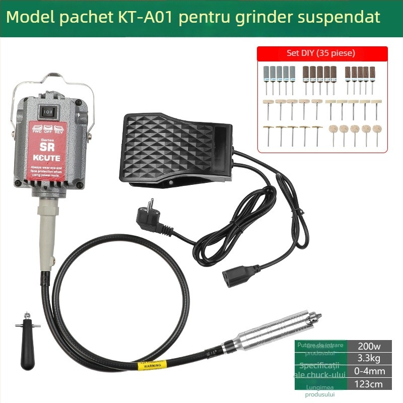 Mașină de gravură și lustruire pentru bijuterii, cu freare electrică pentru jad, metal și sculptură în lemn, ax moale (Putere: 3.7)