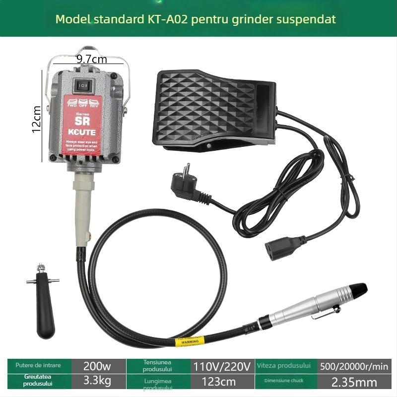 Mașină de gravură și lustruire pentru bijuterii, cu freare electrică pentru jad, metal și sculptură în lemn, ax moale (Putere: 3.7)