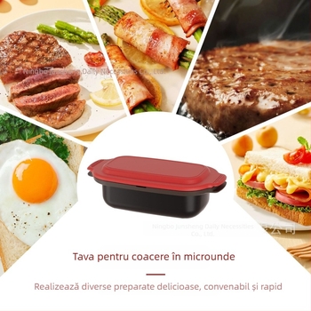 Tigaie grill multifuncțională pentru cuptorul cu microunde, antiaderent din aliaj de aluminiu cu silicon, stil coreean, capac din aluminiu