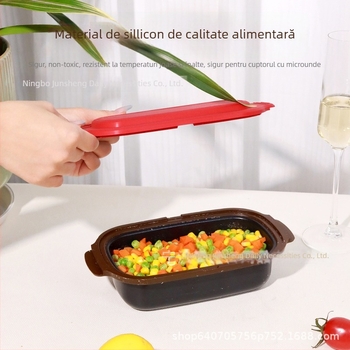 Tigaie grill multifuncțională pentru cuptorul cu microunde, antiaderent din aliaj de aluminiu cu silicon, stil coreean, capac din aluminiu