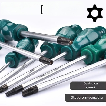 Set de șurubelnițe Torx cu gaură de agățare, T10–T30, oțel crom-vanadiu, izolat, magnetic, mâner din plastic