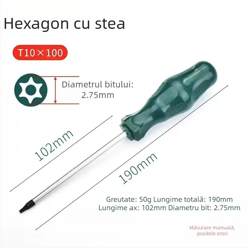 Set de șurubelnițe Torx cu gaură de agățare, T10–T30, oțel crom-vanadiu, izolat, magnetic, mâner din plastic