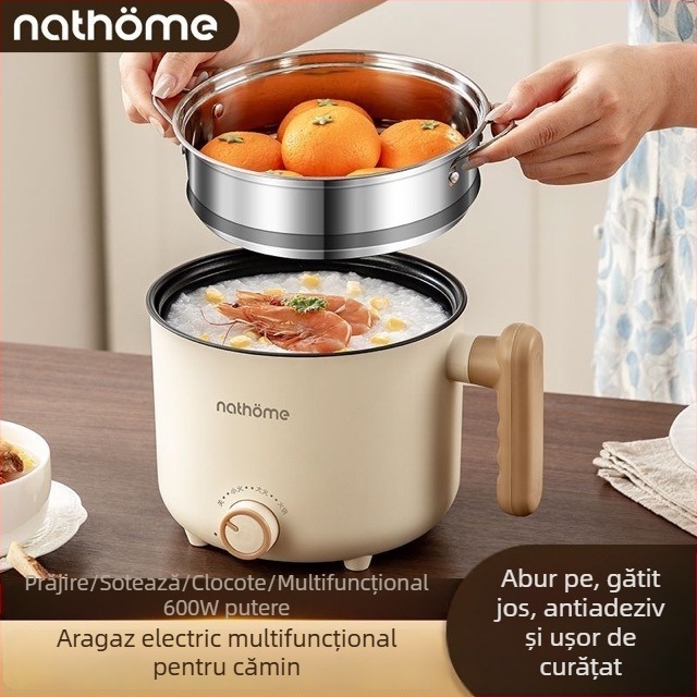 Oală electrică cu grill și abur, capacitate 2 L, pentru 2–3 persoane, vas interior ceramic, control prin buton, toate într-un singur dispozitiv, model YL-5