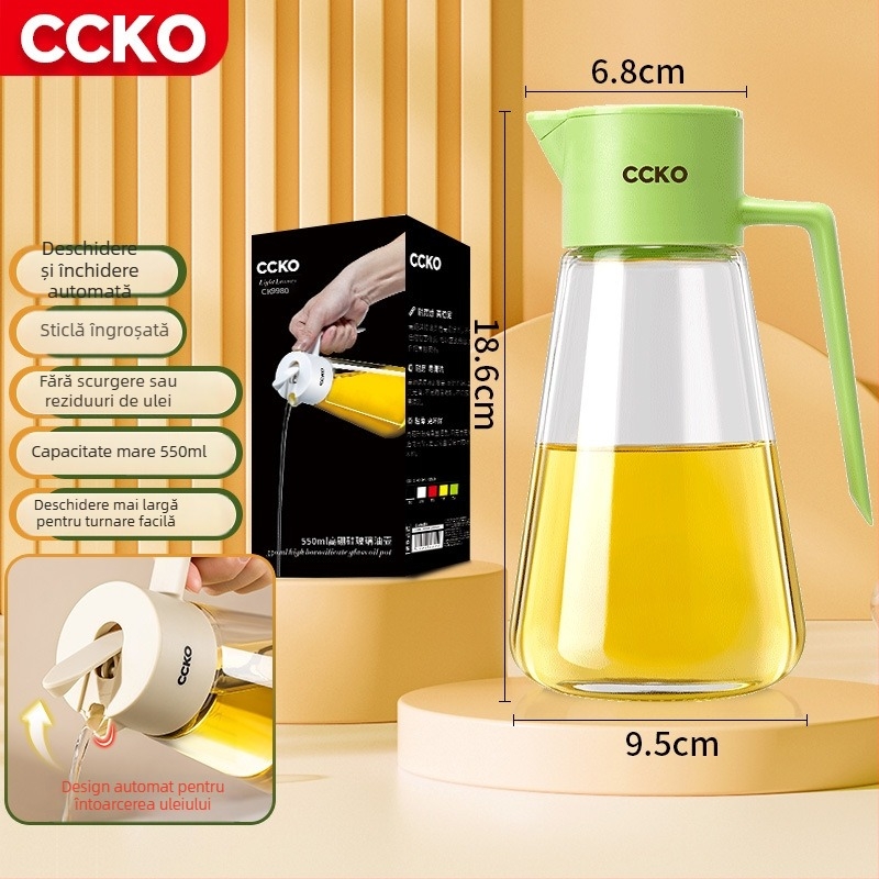 CCKO recipient pentru ulei cu gravitație, deschidere și închidere automată, sticlă etanșă, pentru uleiuri de bucătărie și sos de soia