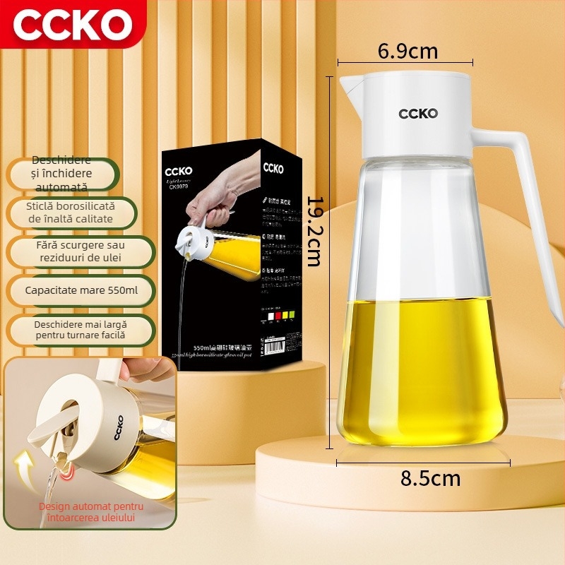 CCKO recipient pentru ulei cu gravitație, deschidere și închidere automată, sticlă etanșă, pentru uleiuri de bucătărie și sos de soia