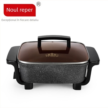Oală electrică wok cu piatră Maifan, antiaderentă, multifuncțional integrat, stil coreean pătrat, 1500W, 220V