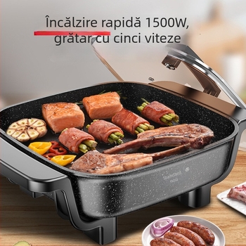 Oală electrică wok cu piatră Maifan, antiaderentă, multifuncțional integrat, stil coreean pătrat, 1500W, 220V