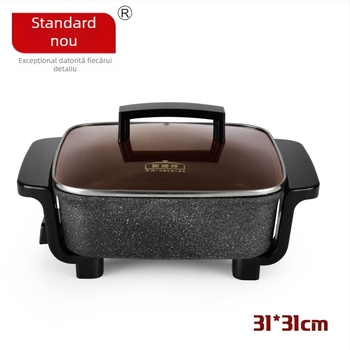 Oală electrică wok cu piatră Maifan, antiaderentă, multifuncțional integrat, stil coreean pătrat, 1500W, 220V