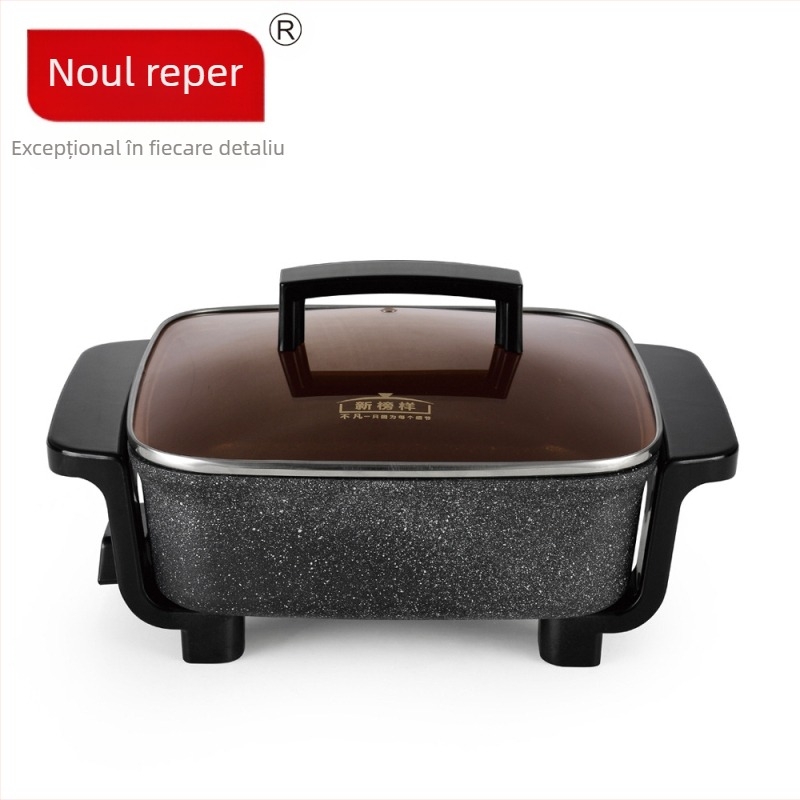 Oală electrică wok cu piatră Maifan, antiaderentă, multifuncțional integrat, stil coreean pătrat, 1500W, 220V
