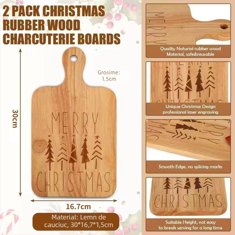 Tocător din lemn cu mâner, placă dublu-fațetă pentru brânzeturi și pizza, din lemn de cauciuc; brand Wu ge yi; origine Shandong; stil modern minimalist; destinație uz casnic