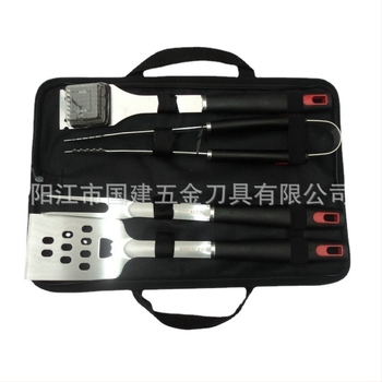 Set BBQ din oțel inoxidabil, 4 piese, cu cuțit, clip, perie, furculiță și lopățică – origine Yangjiang