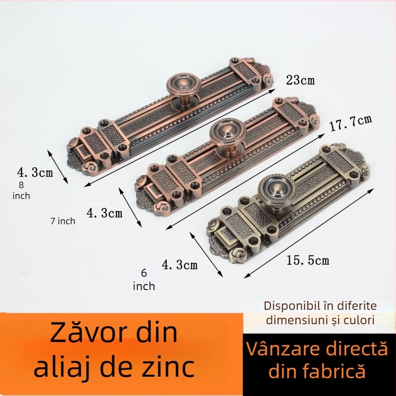 Zăvor antic pentru ușă din aliaj de zinc, model 8210, tip A latch, finisaj electroplacat