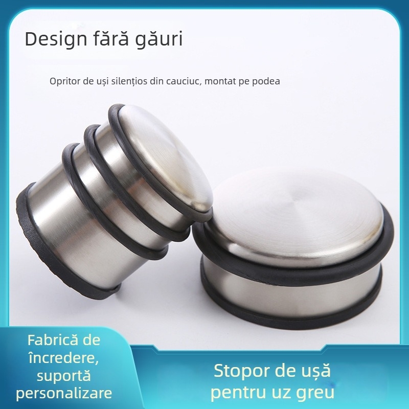 Stopăr de ușă silențios, model Sanding, oțel inoxidabil 430, finisaj șlefuit, montaj pe podea, înălțime ridicată