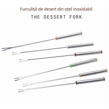 Set de 6 furculițe de desert din oțel inoxidabil, 24 cm, pentru fondue cu brânză, fructe și deserturi