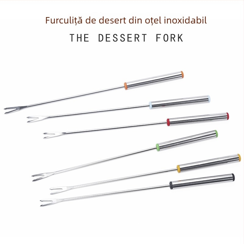 Set de 6 furculițe de desert din oțel inoxidabil, 24 cm, pentru fondue cu brânză, fructe și deserturi